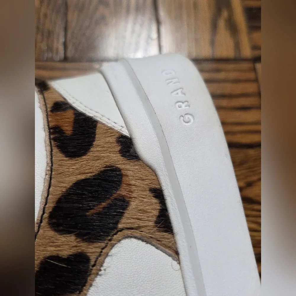 Cole Haan Women's White & Black Leather Leopard-Accent Sneaker Grand Crosscourt - Picture 12 of 16